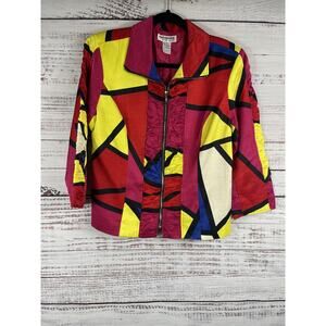 Mishca Jacket Women's Size M Abstract Geometric Zip Up Padded Retro Top
